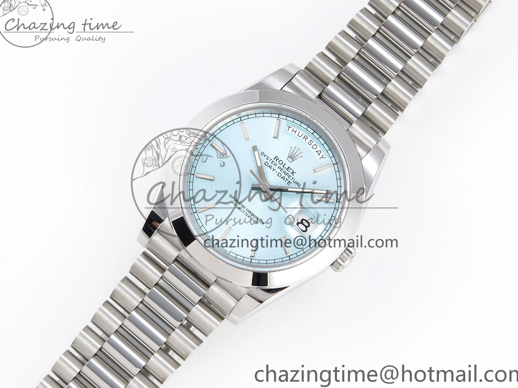 Good Copy Rolex Watches Stick Ice BP Day-Date A SS Dial 904 Bracelet 1876 New On Version Markers 40mm 228239 Blue ZipUp President Dial SS 0105